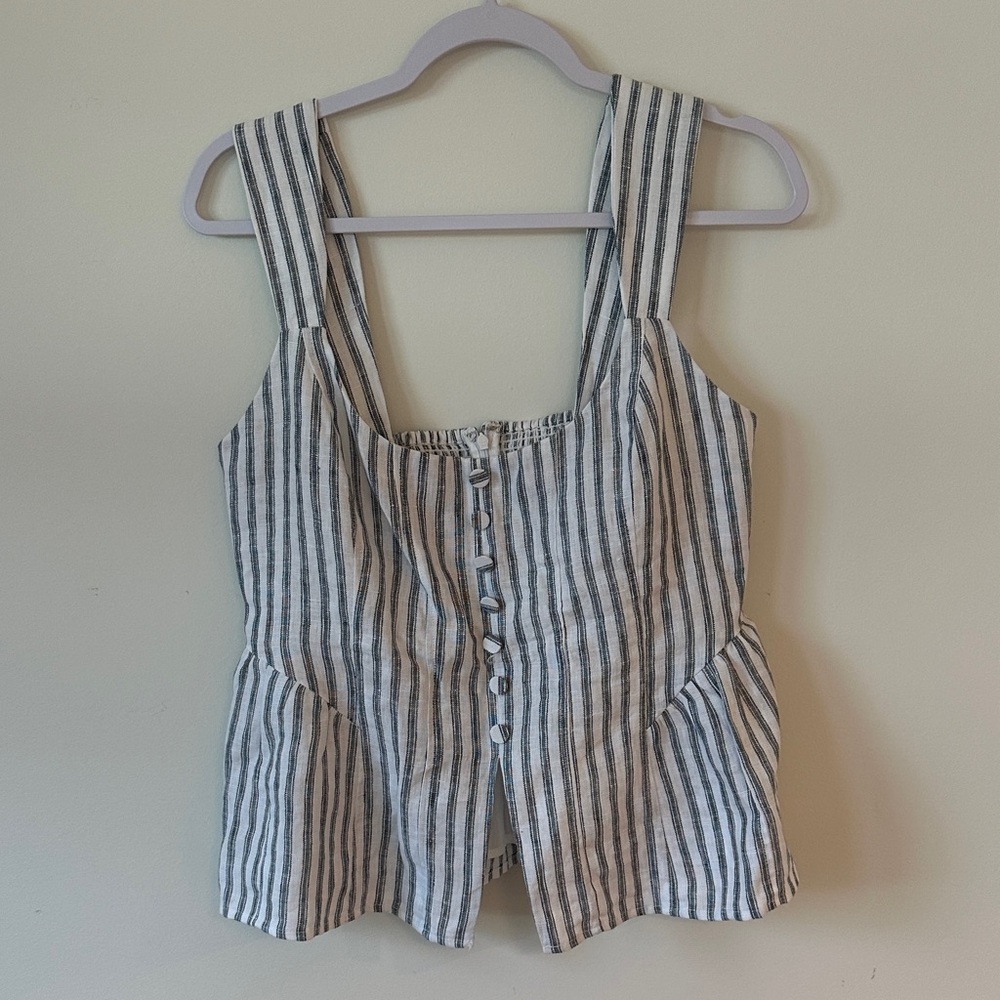 Reformation Slate Grey and White Striped Blouse